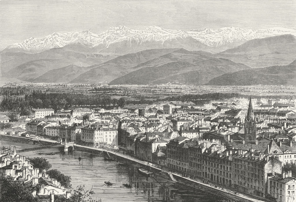 FRANCE. Grenoble & Alps of Belledonne c1885 old antique vintage print picture