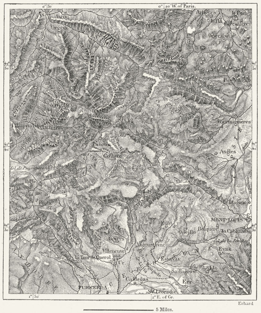 FRANCE. Puy de Carlitte, sketch map c1885 old antique vintage plan chart