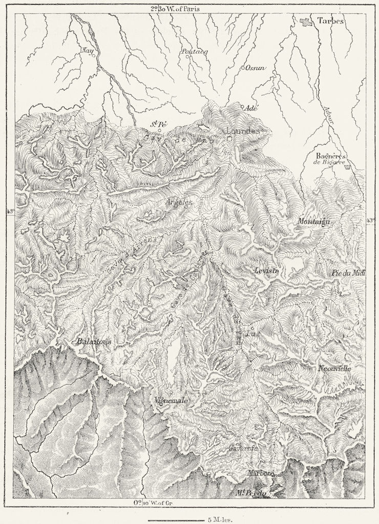 FRANCE. old Glacier Argeles Collomb, sketch map c1885 antique chart