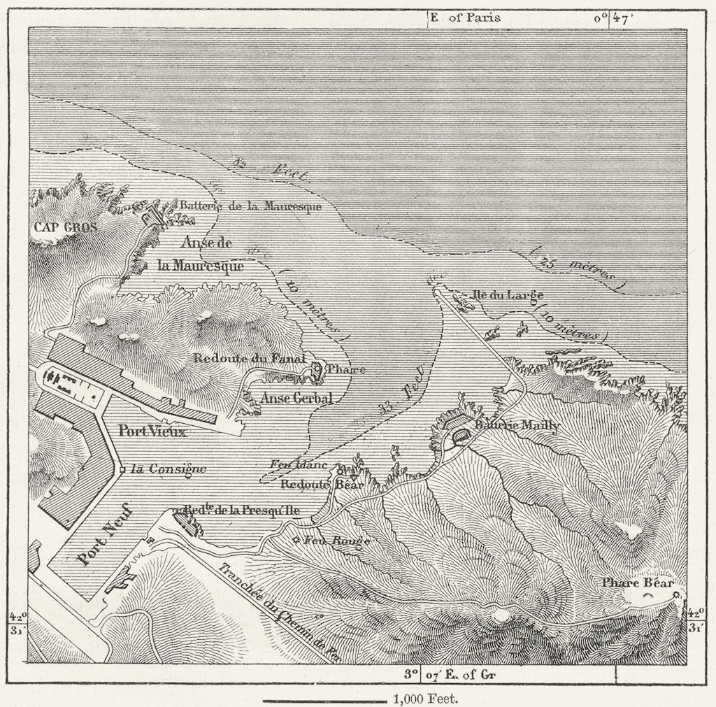 FRANCE. Port-Vendres, sketch map c1885 old antique vintage plan chart