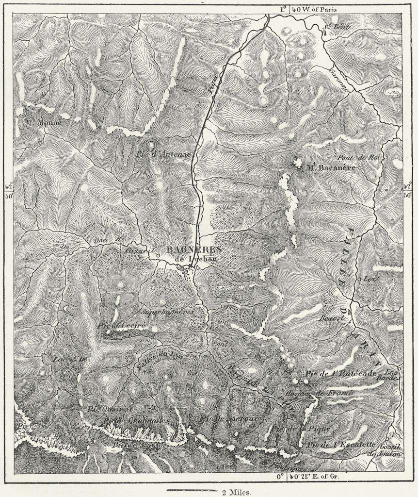FRANCE. Bagneres-de-Luchon, sketch map c1885 old antique plan chart