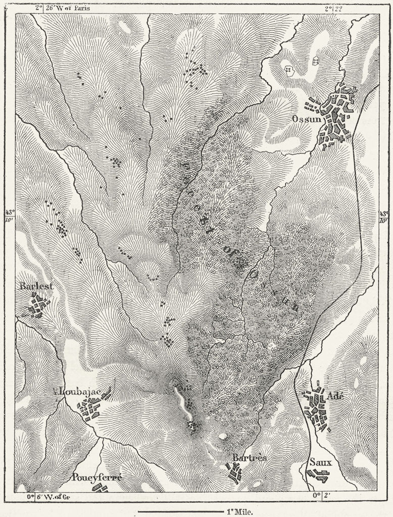 OSSUN. Tumuli Bourbier Letrone, sketch map c1885 old antique plan chart