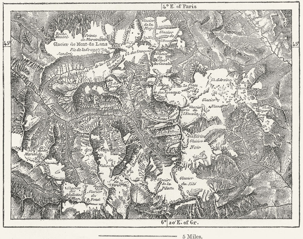 FRANCE. Glaciers of Oisans, sketch map c1885 old antique plan chart