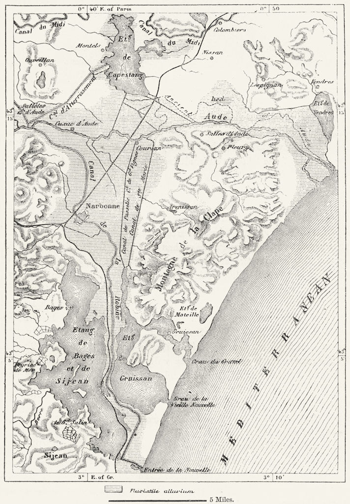 FRANCE. Delta of Aude, sketch map c1885 old antique vintage plan chart