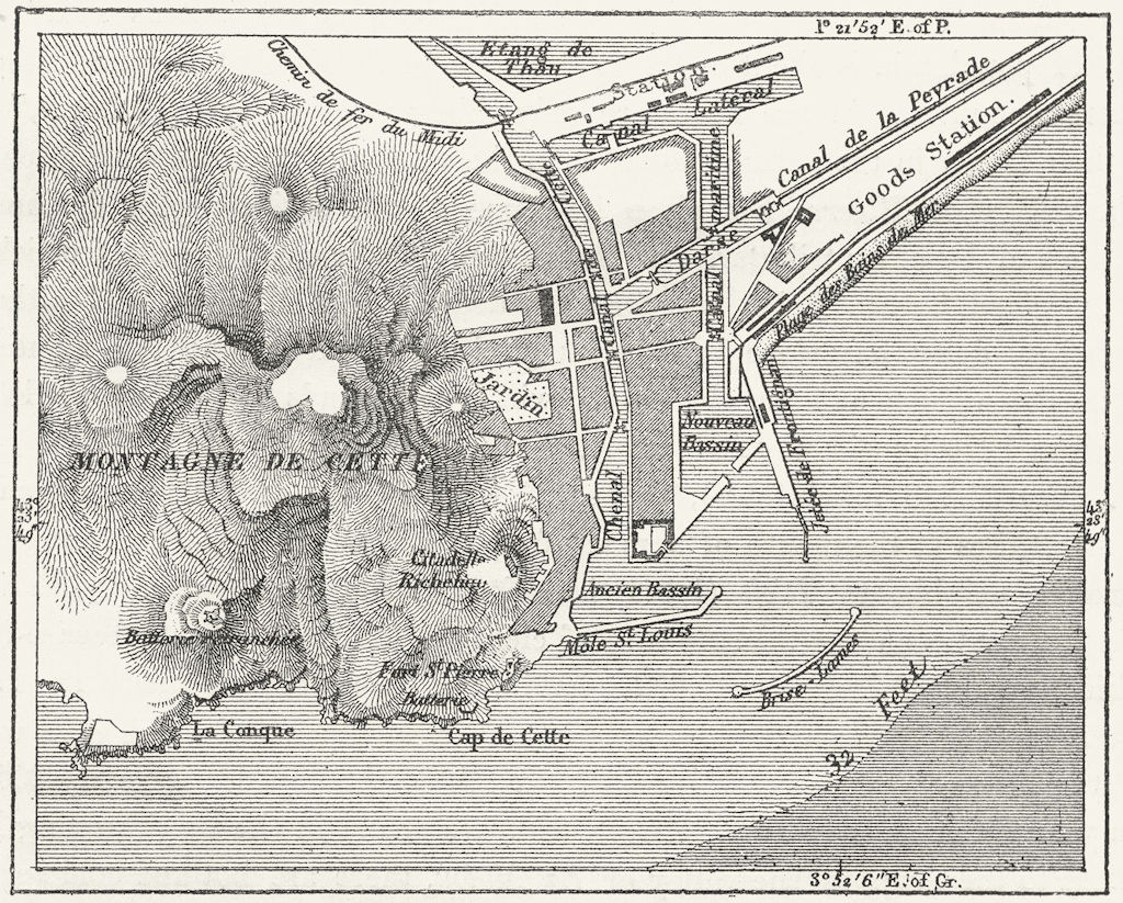 FRANCE. Harbour of Cette, sketch map c1885 old antique vintage plan chart