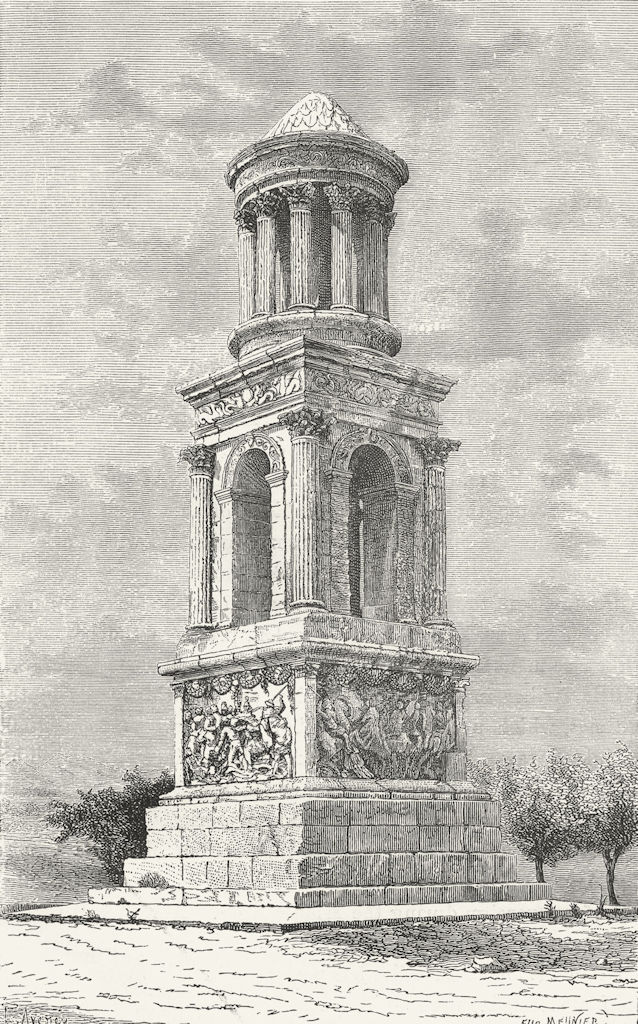 FRANCE. Mausoleum at St Remy c1885 old antique vintage print picture