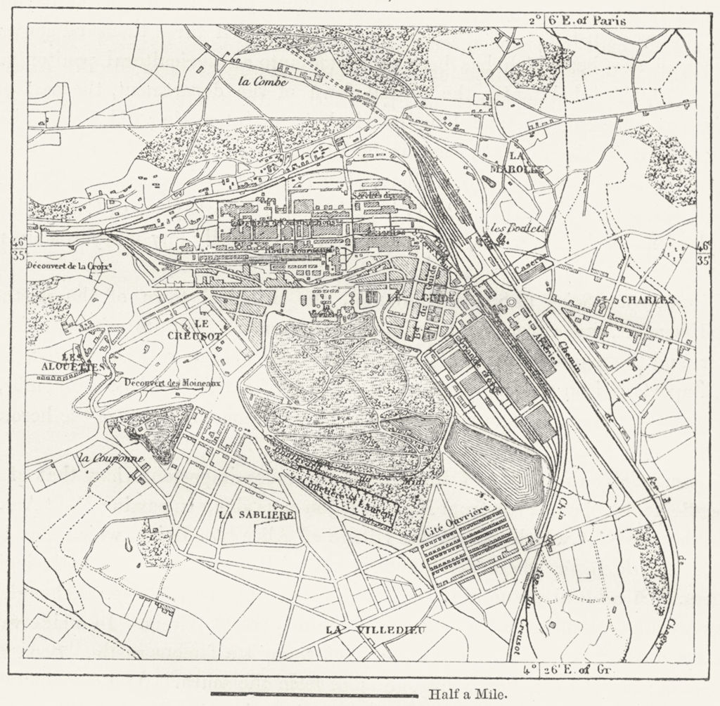 FRANCE. Le Creusot, sketch map c1885 old antique vintage plan chart