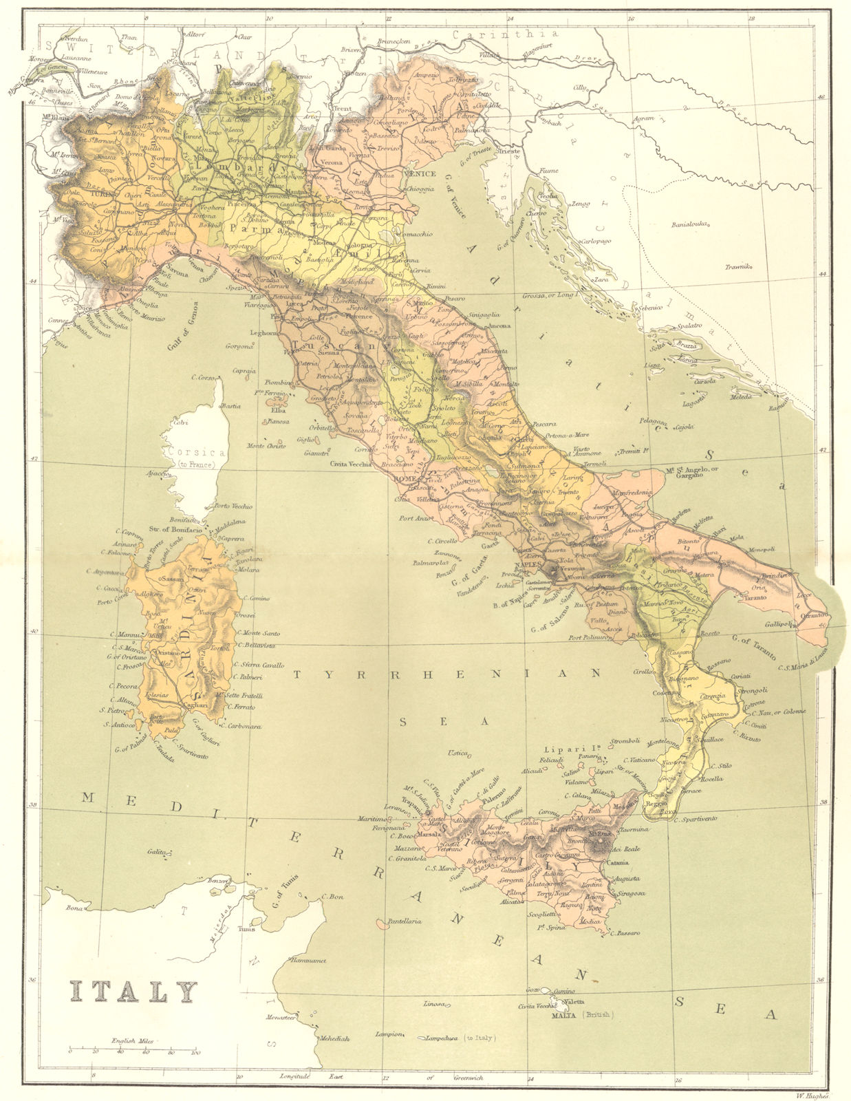 ITALY. Italy c1885 old antique vintage map plan chart