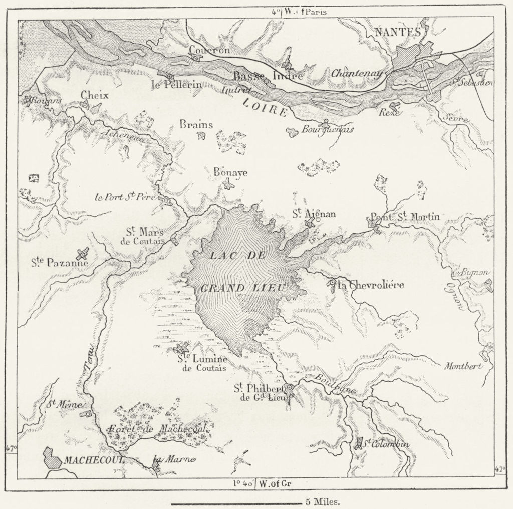 FRANCE. Lake Lieu, sketch map c1885 old antique vintage plan chart