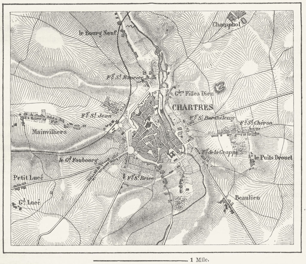 FRANCE. Chartres, sketch map c1885 old antique vintage plan