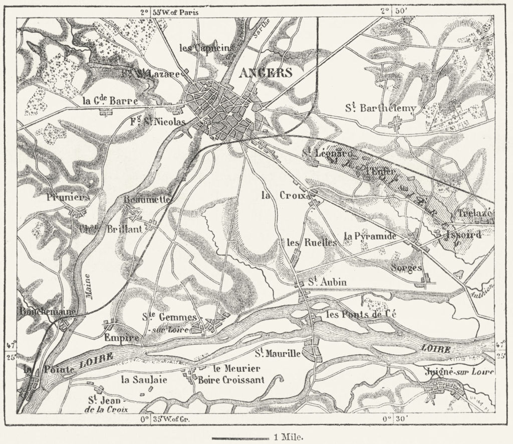 FRANCE. Angers, sketch map c1885 old antique vintage plan chart