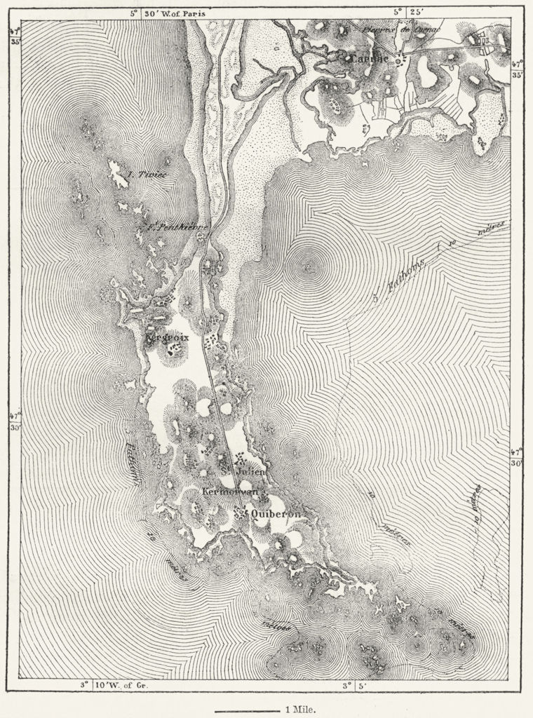 FRANCE. Peninsula of Quiberon, sketch map c1885 old antique plan chart