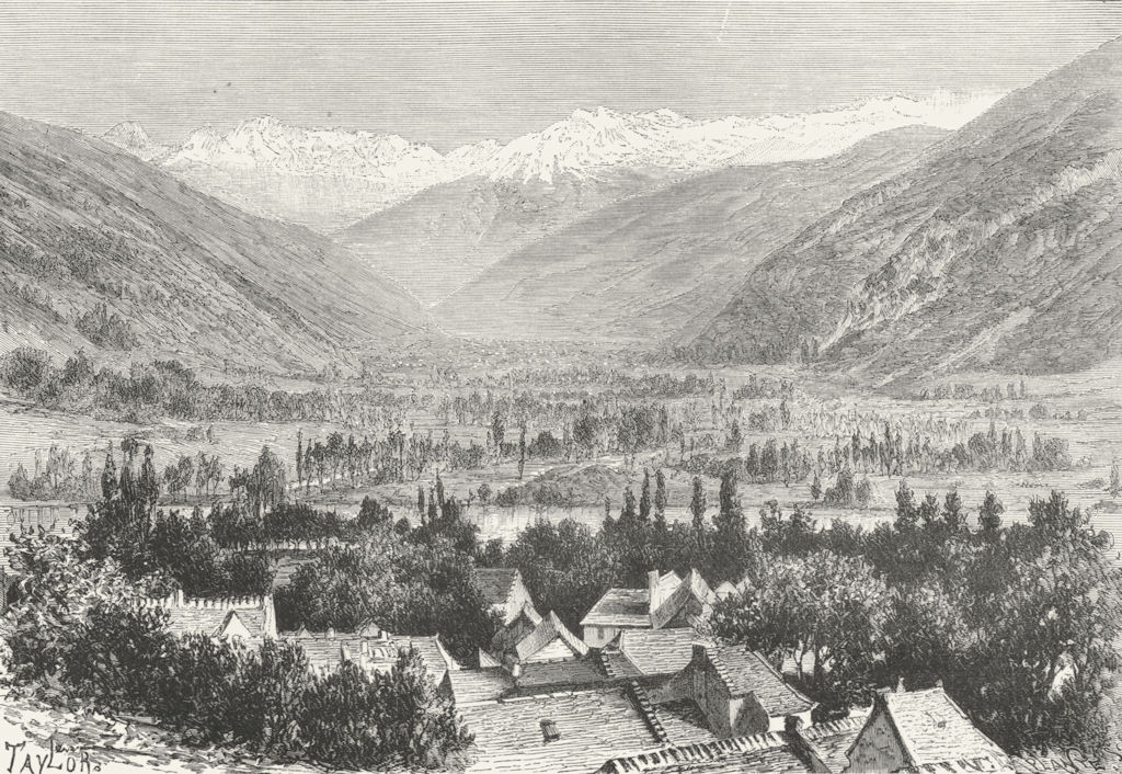 HAUTE-GARONNE. Panorama of Cier & Valley Luchon c1885 old antique print