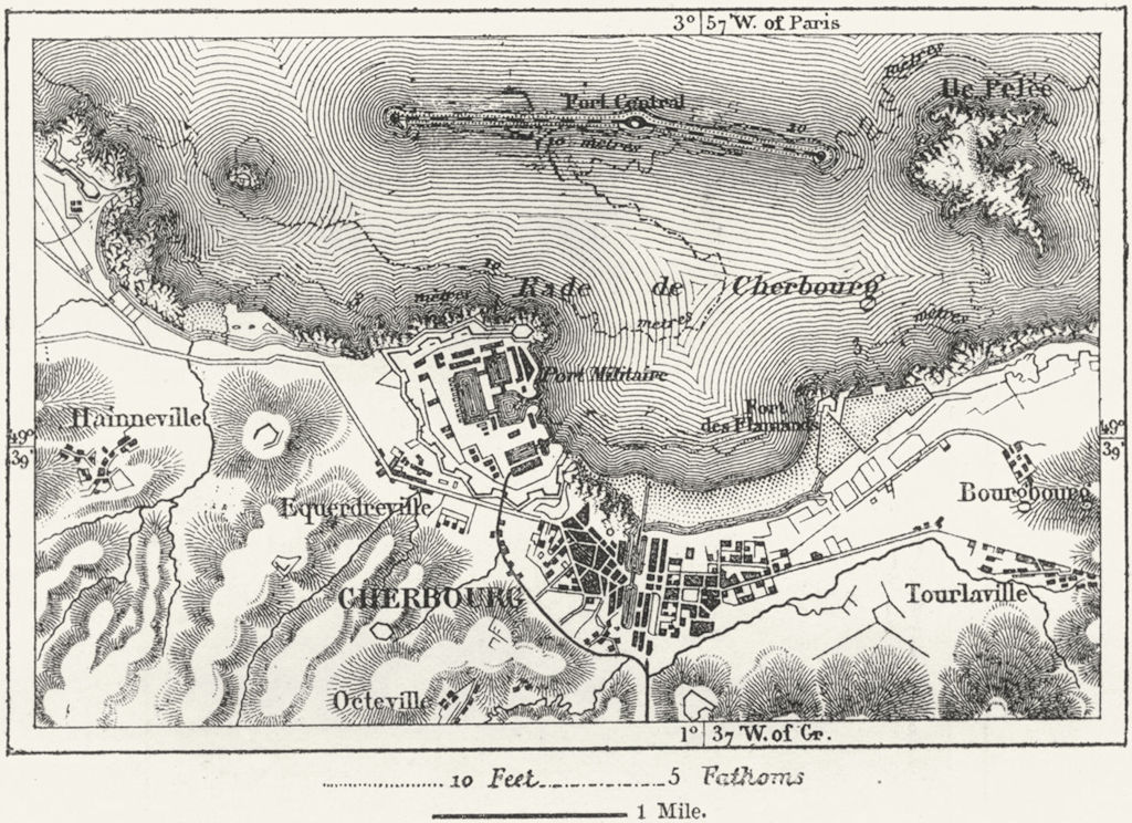 FRANCE. Cherbourg, sketch map c1885 old antique vintage plan chart