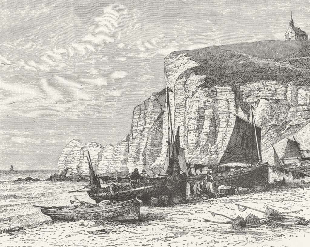 FRANCE. Cliffs of Etretat c1885 old antique vintage print picture
