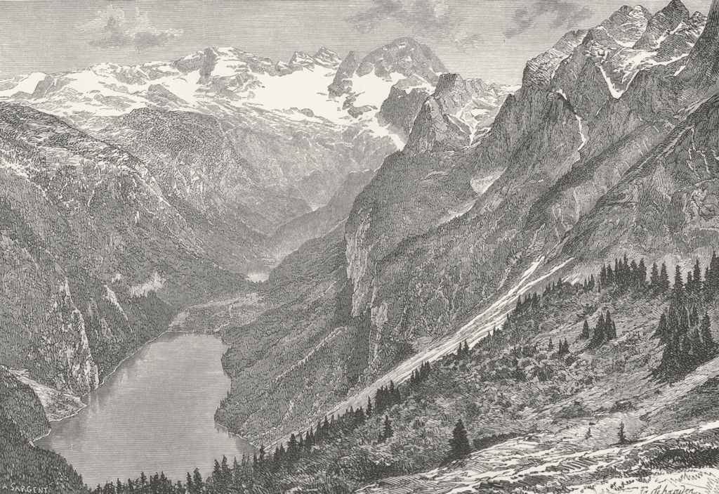 AUSTRIA. Dachstein & lake Gosau c1885 old antique vintage print picture