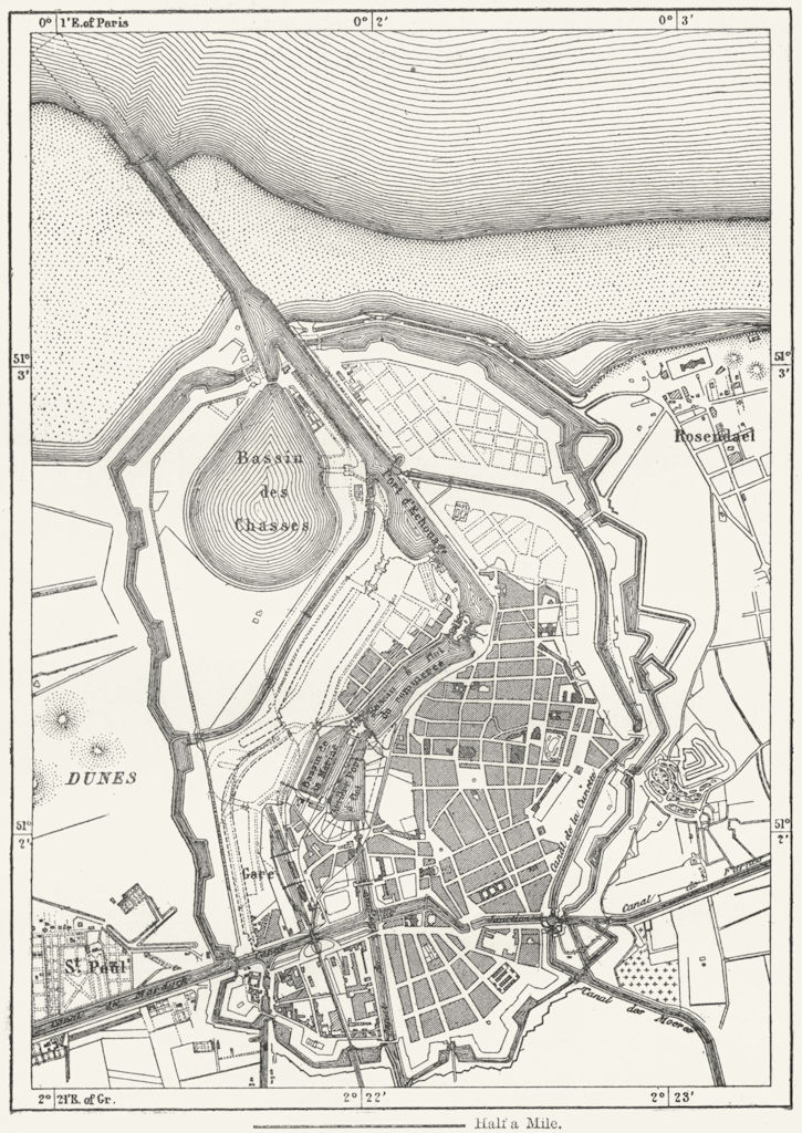 FRANCE. Dunkirk, sketch map c1885 old antique vintage plan chart