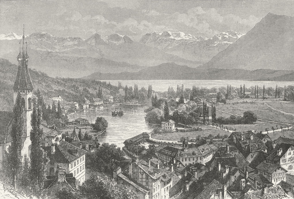 SWITZERLAND. Lake Thun c1885 old antique vintage print picture