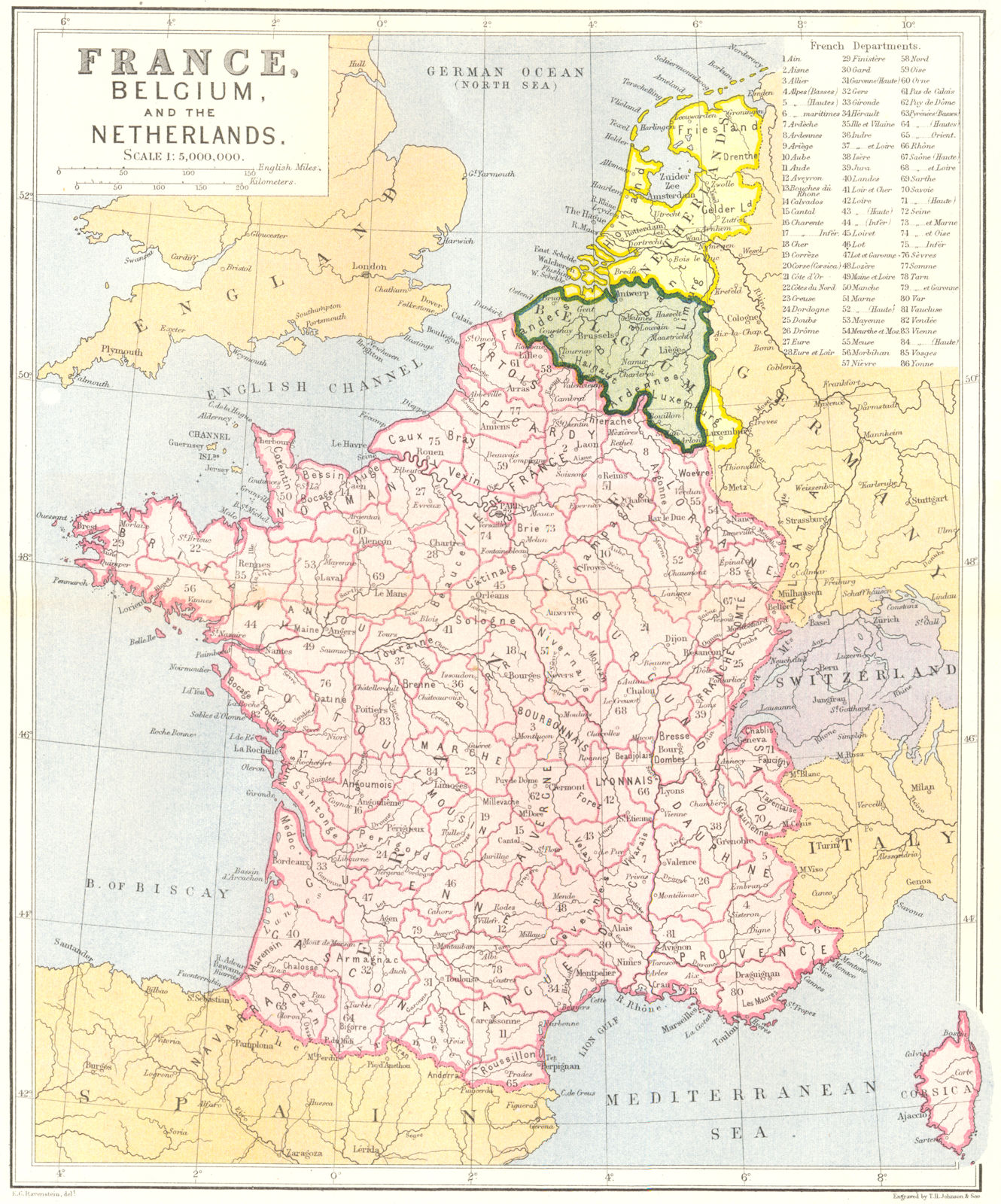 Associate Product FRANCE. Belgium & Netherlands c1885 old antique vintage map plan chart