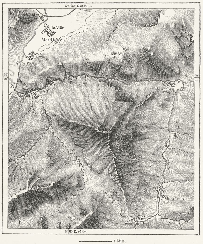 SWITZERLAND. Catogne, sketch map c1885 old antique vintage plan chart