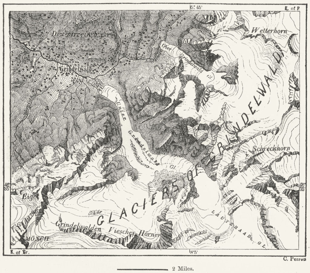 SWITZERLAND. Grindelwald Glacier, sketch map c1885 old antique plan chart