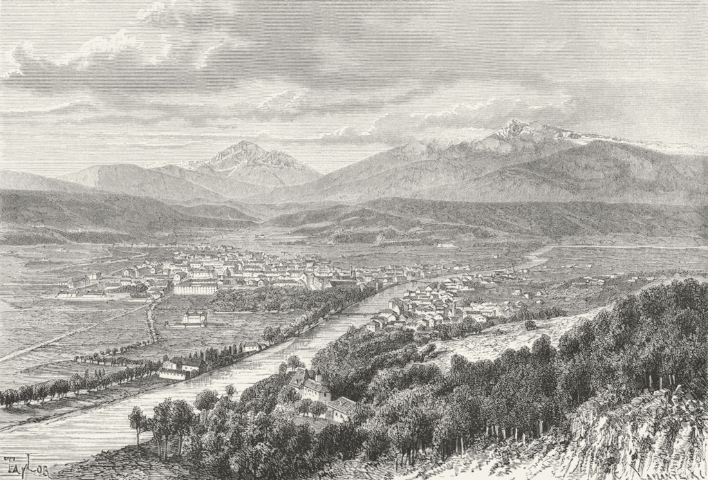 AUSTRIA. Innsbruck & Valley of Inn c1885 old antique vintage print picture