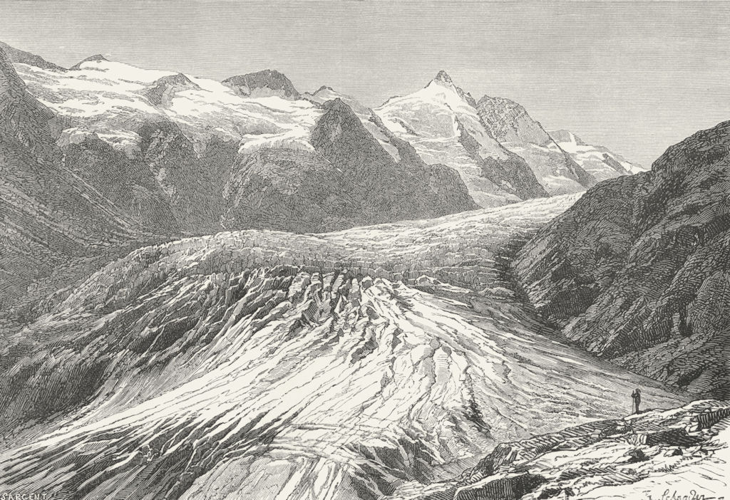 AUSTRIA. Gross-Glockner & Pasterze Glacier c1885 old antique print picture