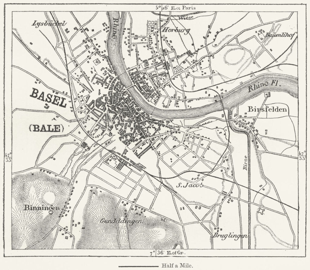 SWITZERLAND. Basel(Bale)sketch map c1885 old antique vintage plan chart