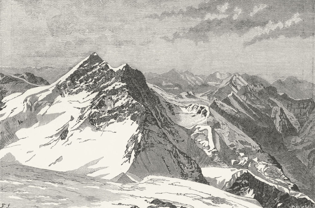 JUNGFRAU. Monch, Silberhorn, Schneehorn, Altels c1885 old antique print