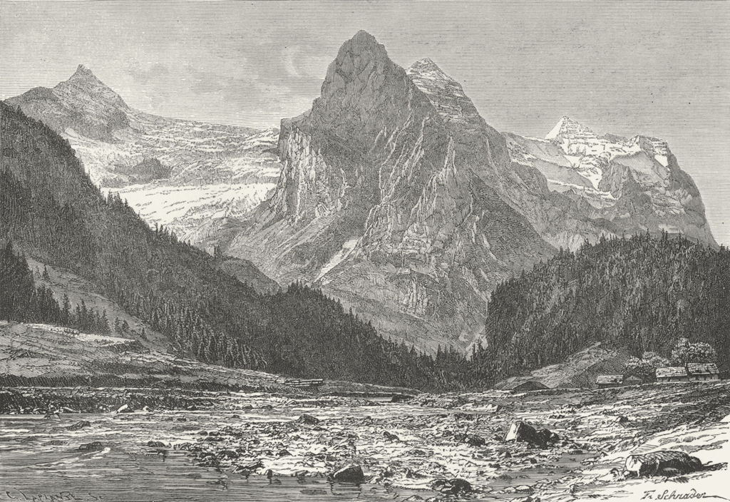 SWITZERLAND. Wellhorn & Rosenlaui Glacier c1885 old antique print picture