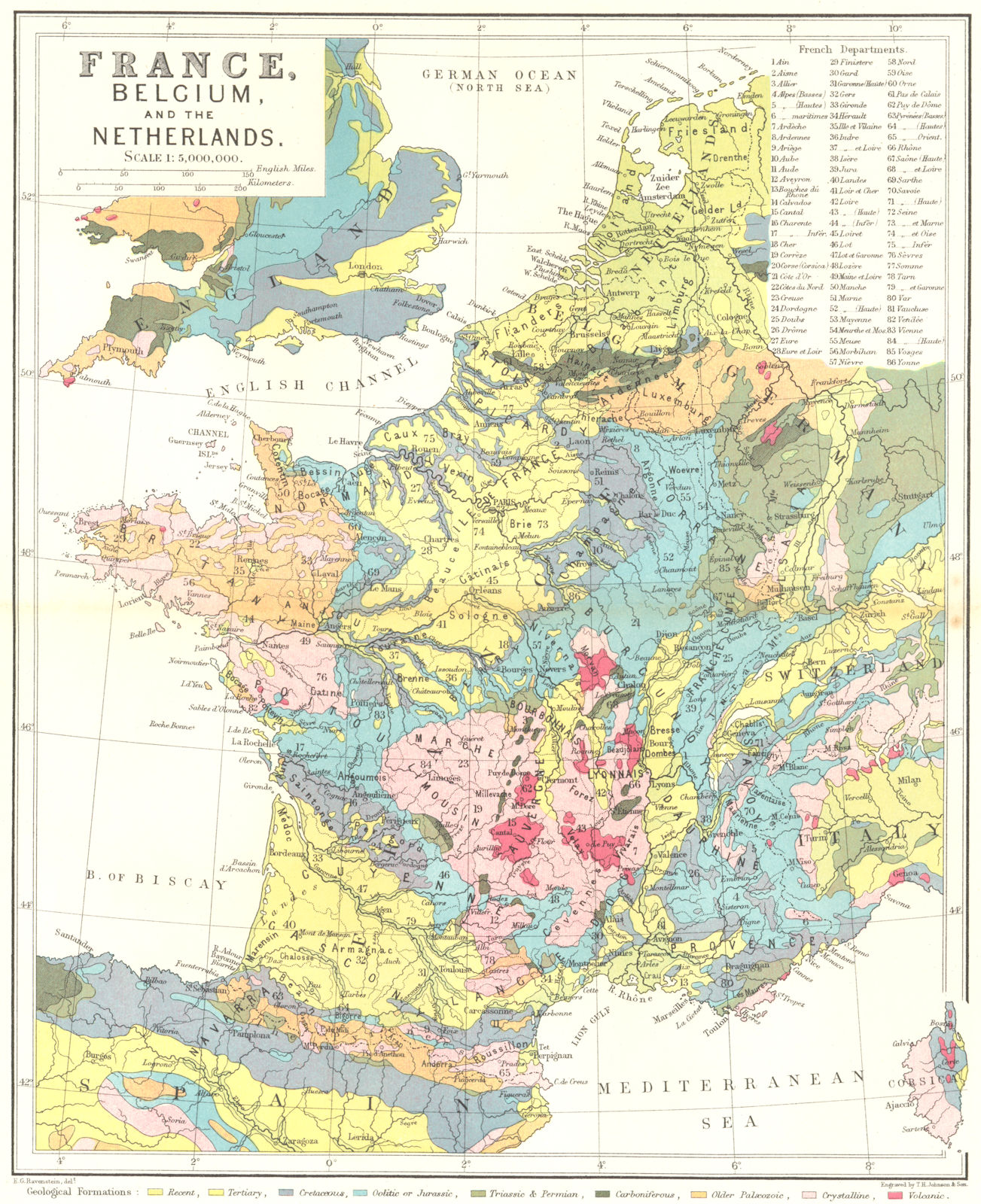 Associate Product FRANCE. Belgium & Netherlands geological c1885 old antique map plan chart