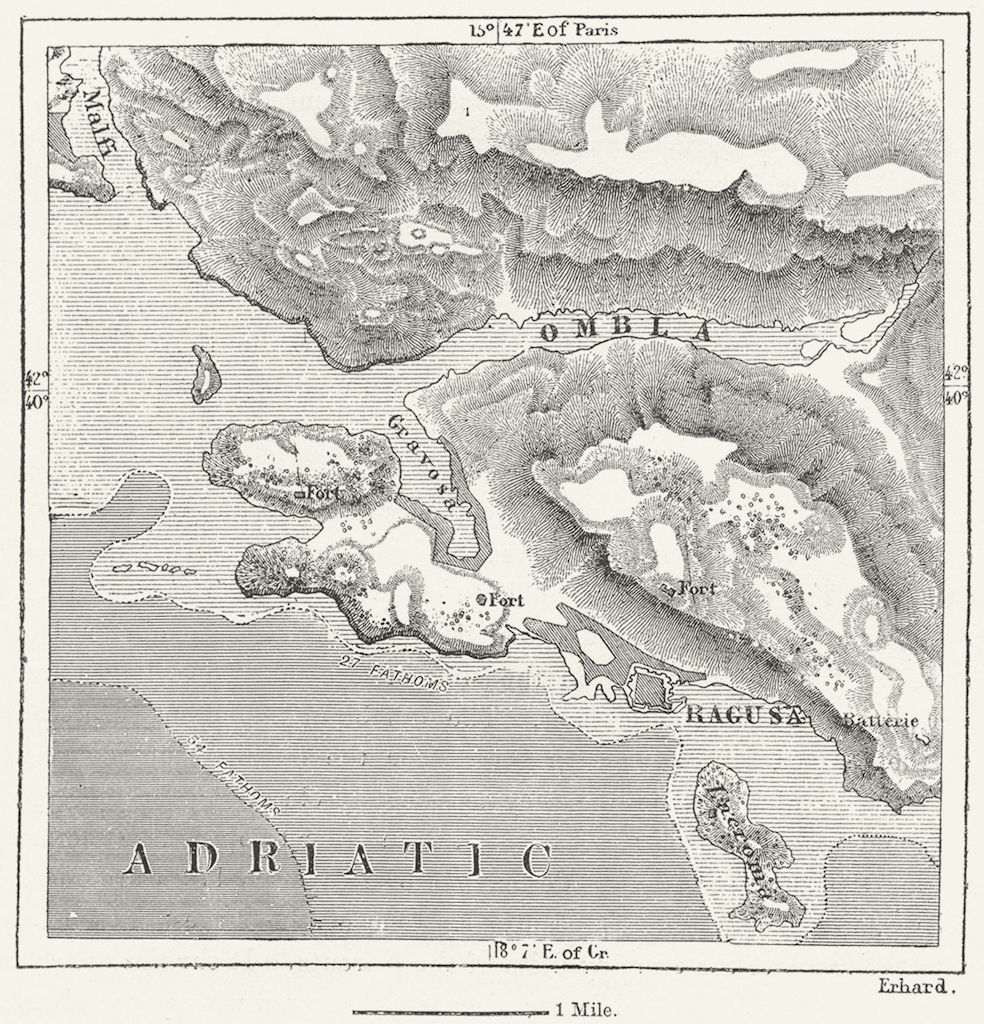 CROATIA. Ombla, Gravosa & Dubrovnik, sketch map c1885 old antique chart