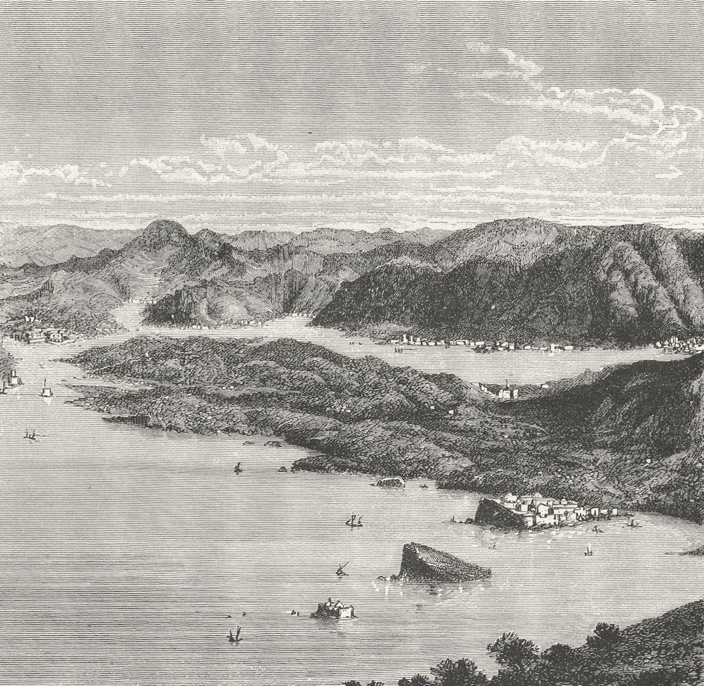 MONTENEGRO. Panorama of Kotor Bay c1885 old antique vintage print picture
