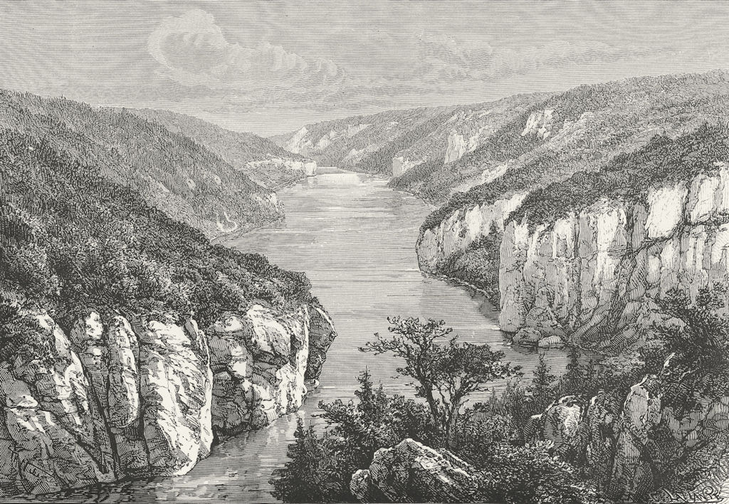 GERMANY. Danube between Weltenburg & Kelheim c1885 old antique print picture