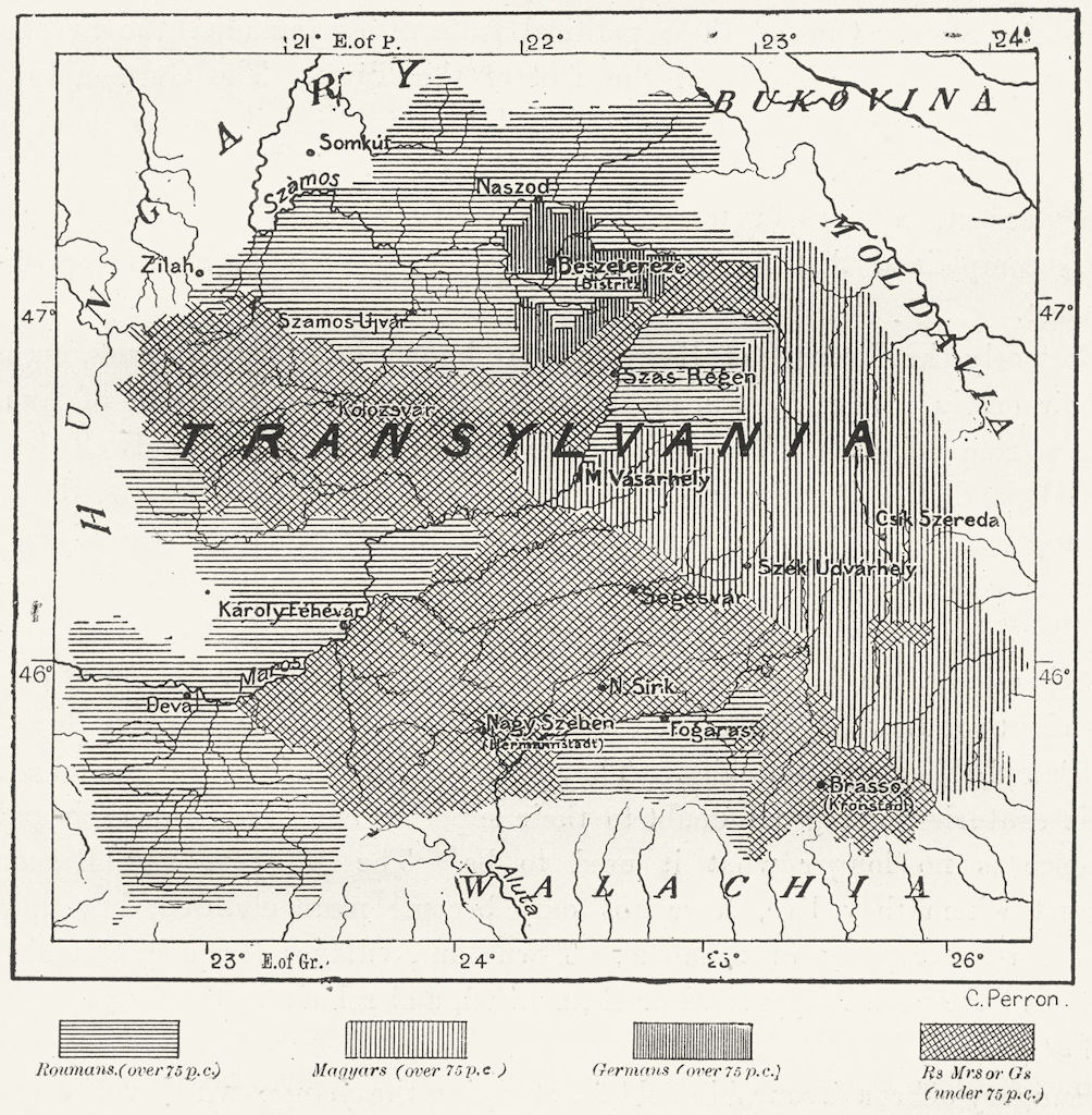 TRANSYLVANIA. Linguistic Kelety Karoly, sketch map c1885 old antique chart