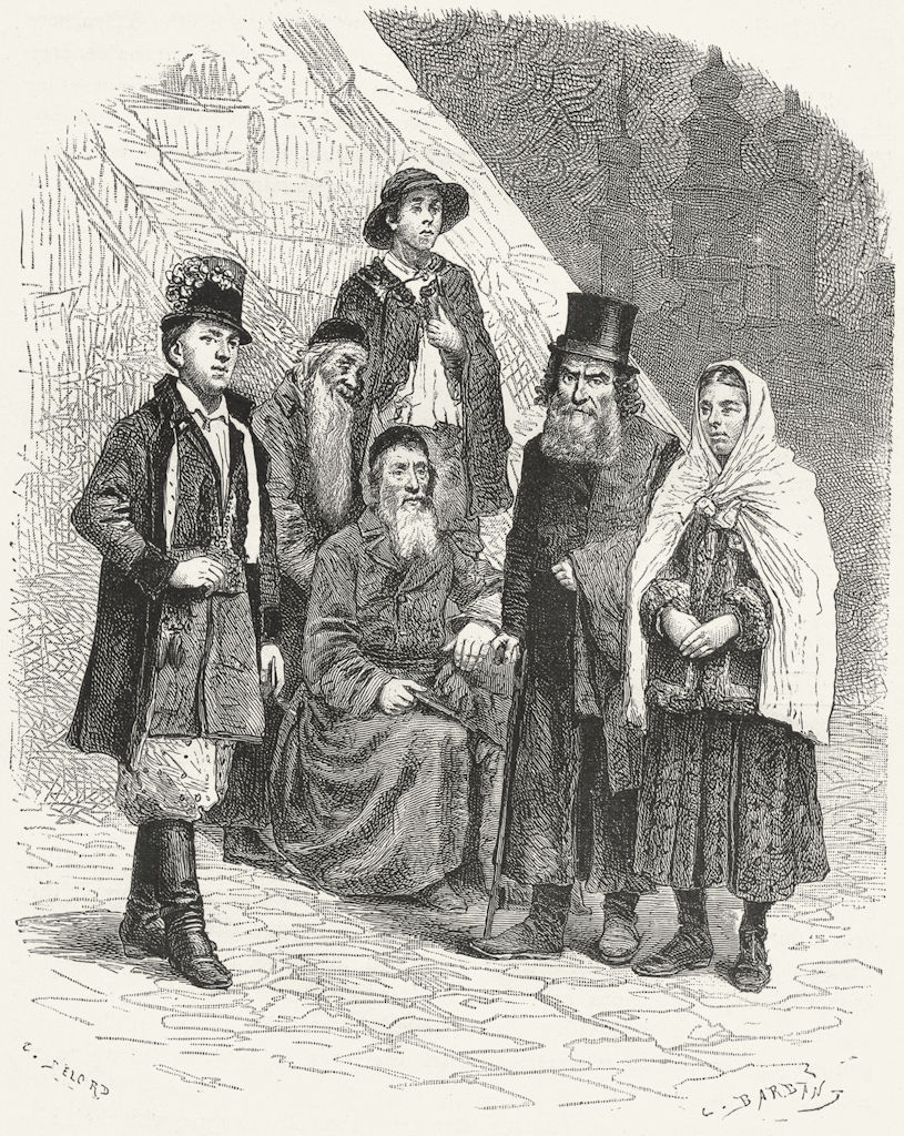 POLAND. Peasants & Jews of Galicia c1885 old antique vintage print picture