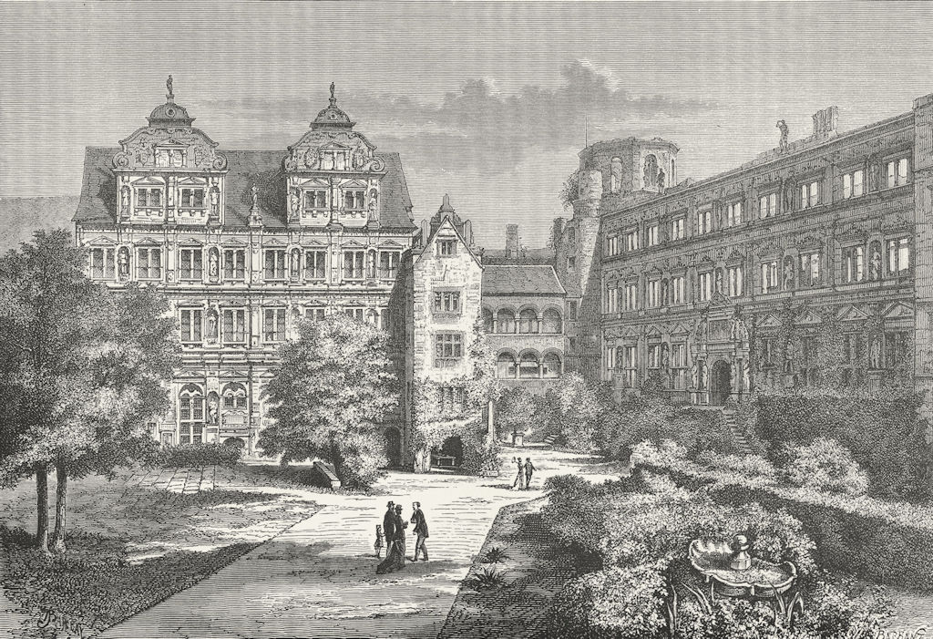 GERMANY. Heidelberg Castle(Inner Court) c1885 old antique print picture