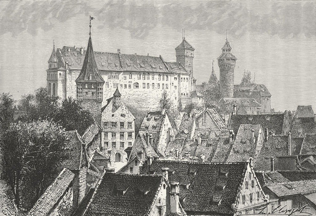 GERMANY. Castle at Nuremburg(Nurnberg) c1885 old antique vintage print picture