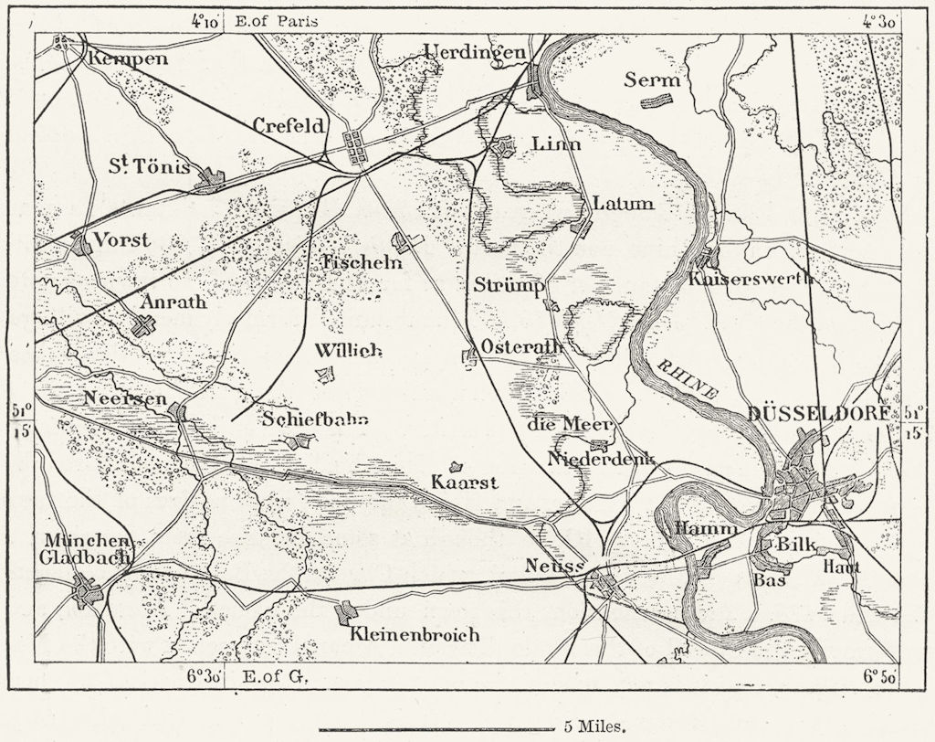 GERMANY. Crefeld area, sketch map c1885 old antique vintage plan chart