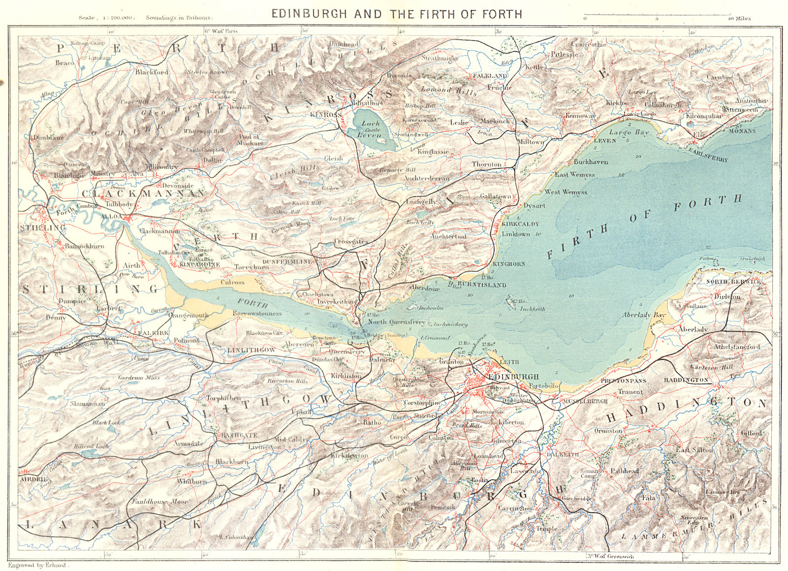 SCOTLAND. Edinburgh & Firth of Forth c1885 old antique vintage map plan chart