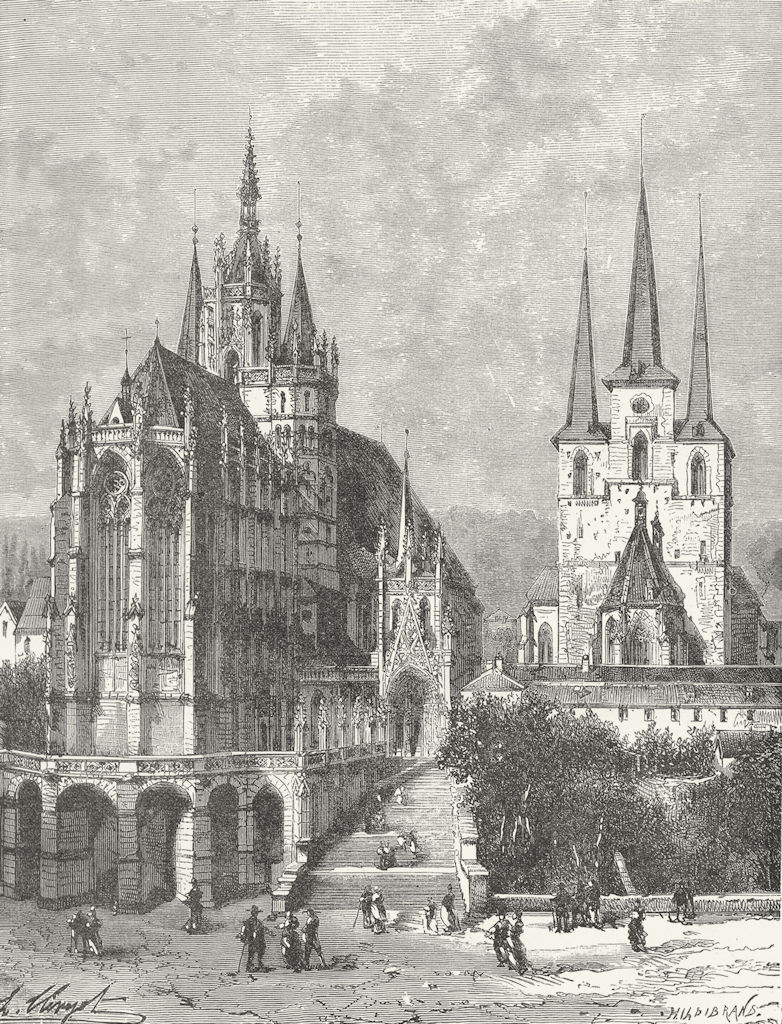 GERMANY. Cathedral at Erfurt c1885 old antique vintage print picture