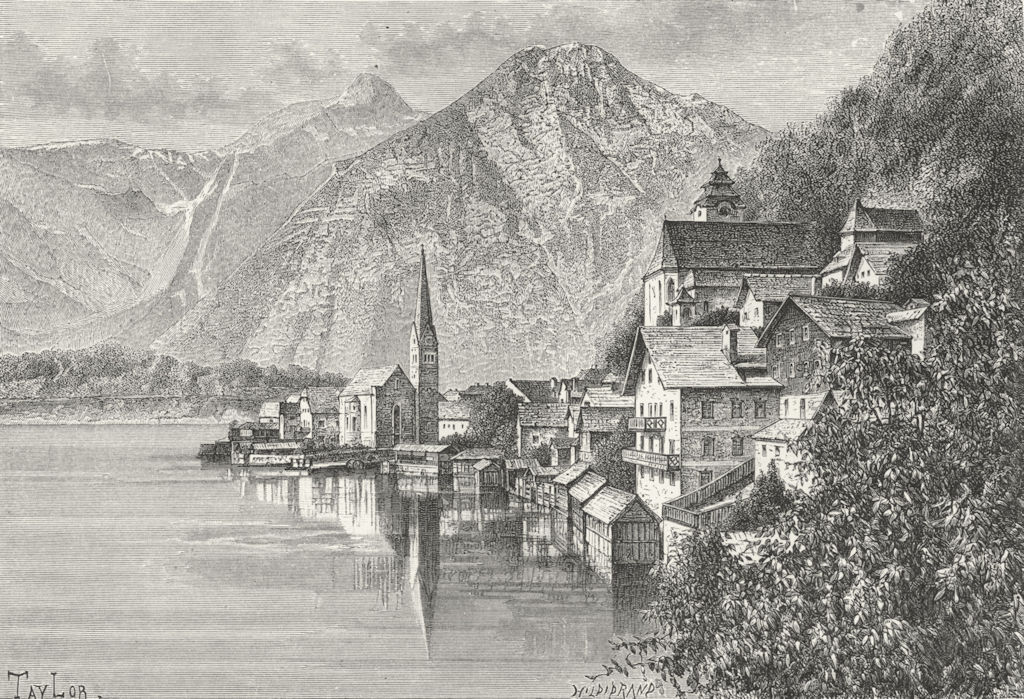 AUSTRIA. Hallstatt lake c1885 old antique vintage print picture