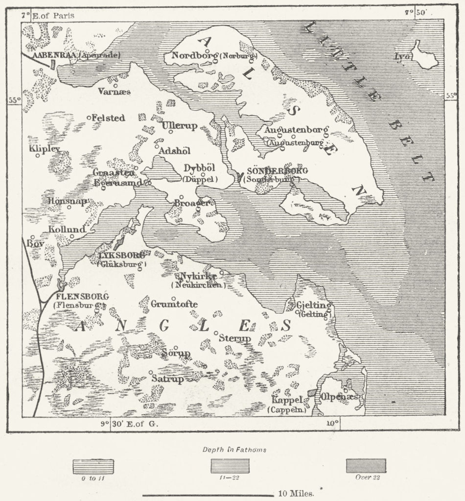 GERMANY. Alsen & Sonderburg, sketch map c1885 old antique plan chart