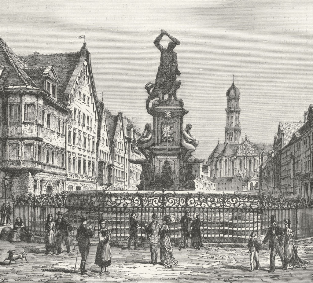 GERMANY. Augsburg c1885 old antique vintage print picture