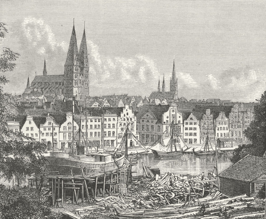 GERMANY. Lubeck c1885 old antique vintage print picture