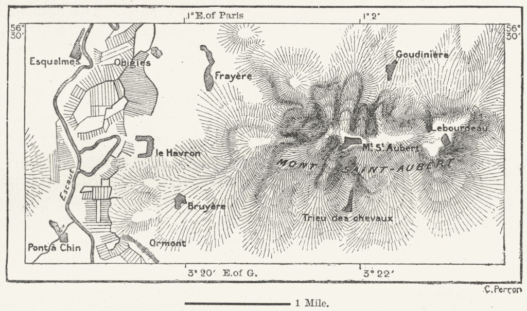 Associate Product BELGIUM. Mont St Aubert, Tournay, sketch map c1885 old antique plan chart