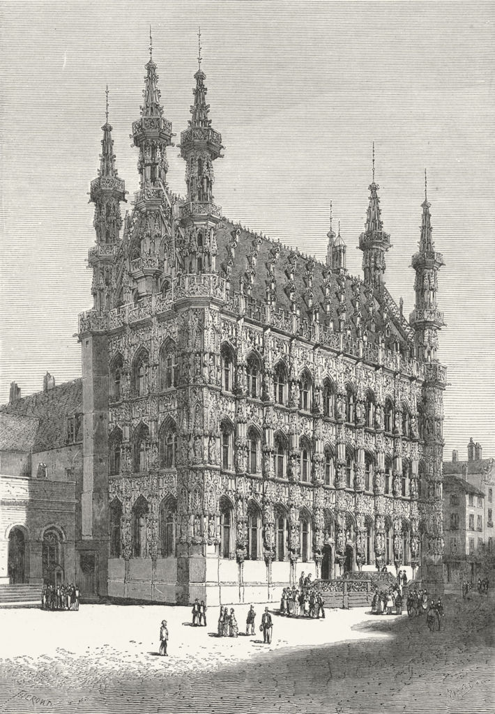 BELGIUM. Town hall of Louvain c1885 old antique vintage print picture