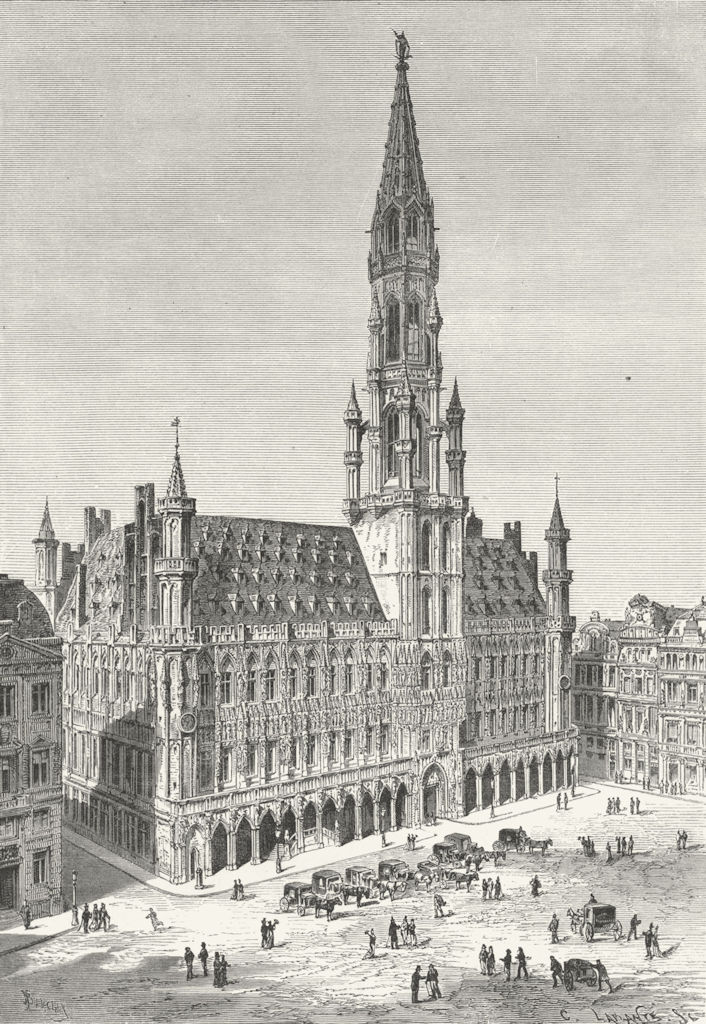 BELGIUM. Town hall of Brussels c1885 old antique vintage print picture