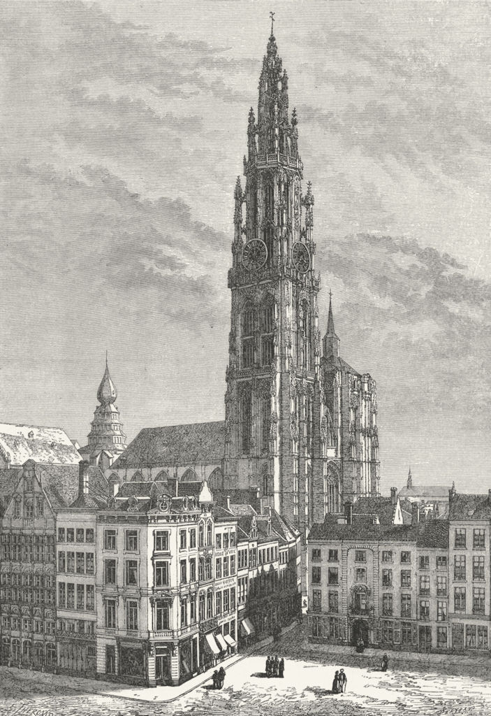 BELGIUM. Cathedral of Antwerp c1885 old antique vintage print picture