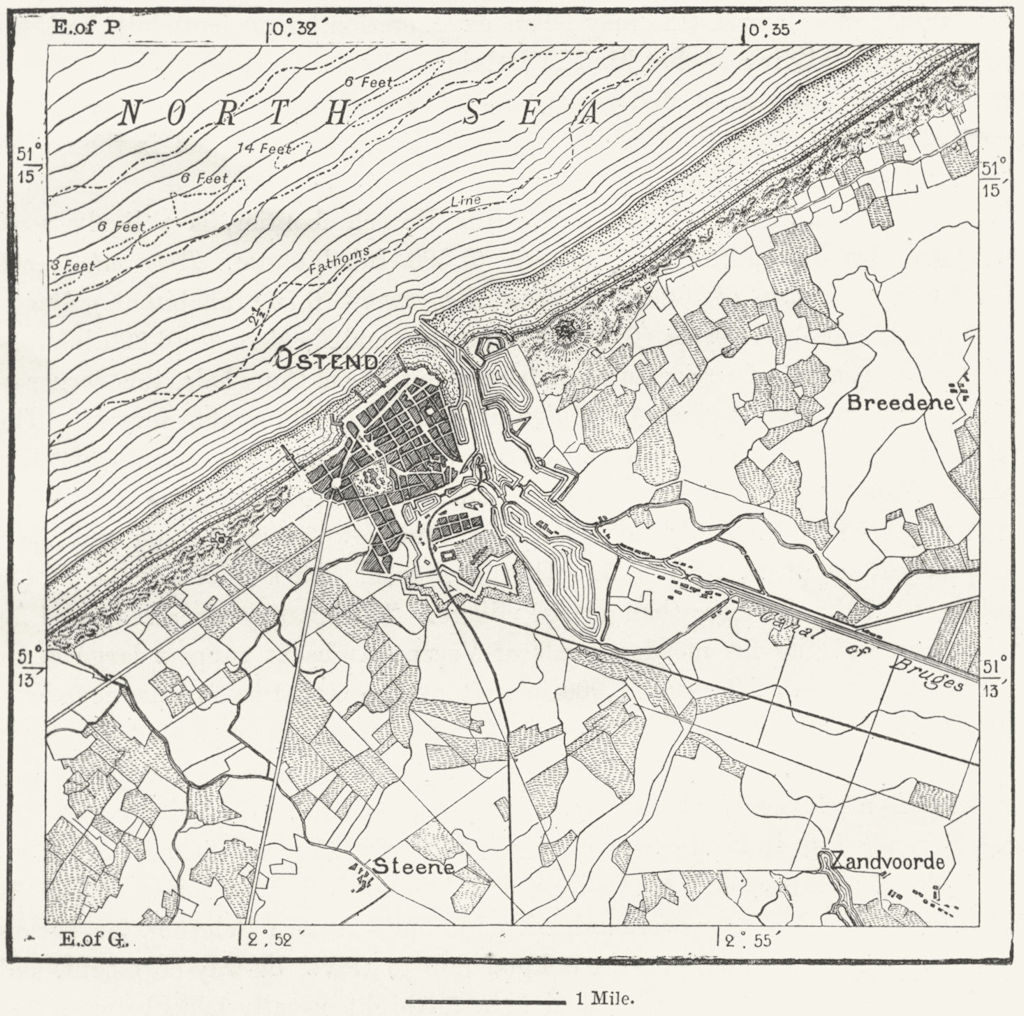BELGIUM. Ostend, sketch map c1885 old antique vintage plan chart